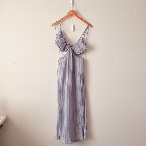Zara Cut Out Pleated Midi Long Dress Light Blue Size Medium - Picture 6 of 10